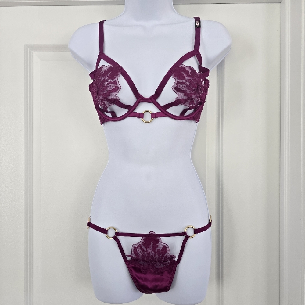 Victoria's Secret Lace And Gold Embellished Bra And Panty Set
